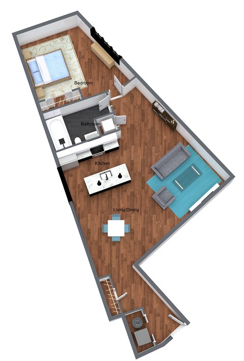 Floor plan for 1 bed, 1 bath, 1028 sqft